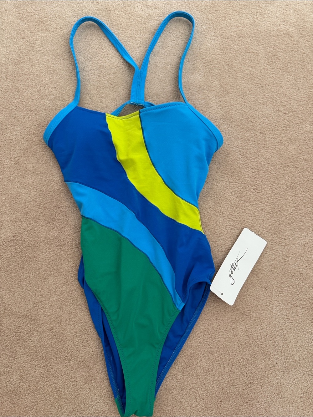 Gottex Green, Teal and Blue Colorblock One-Piece